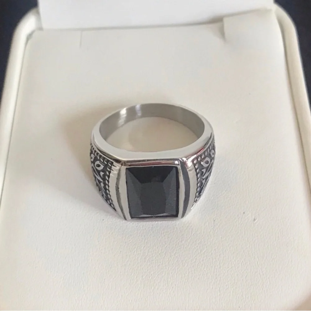 Men's Black Onyx Stainless Steel  Ring